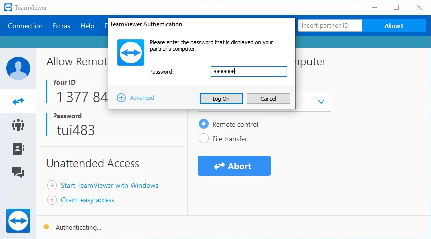 TeamViewer 14 Authentication Dialog